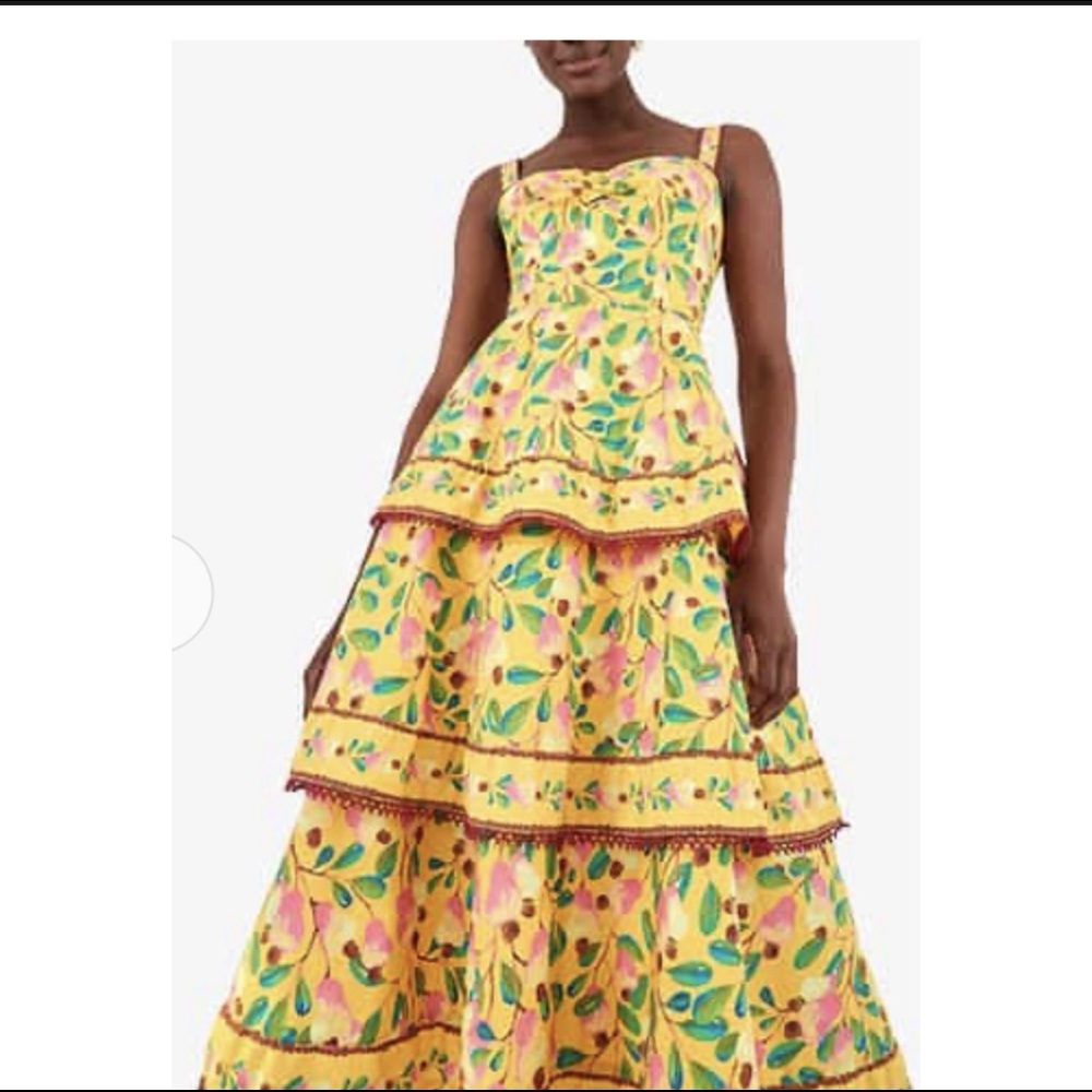 Farm Rio Mini Cashew Midi Dress Yellow